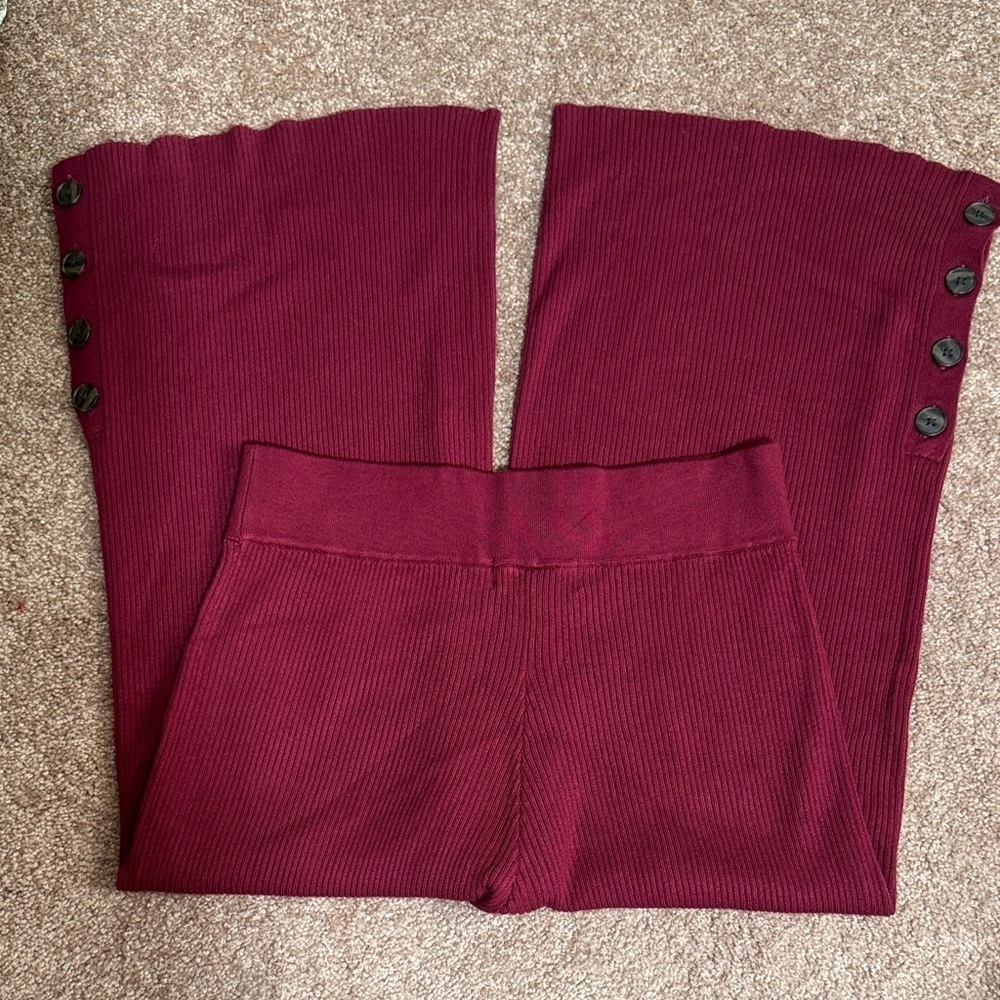 NWOT Anthropologie Deep Red Knitwear Pull On Cropped Wide Leg Button Accents